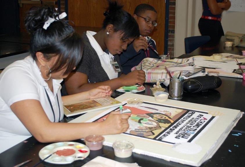 Mrs. Valenzuela's Art class creates ceiling tiles for library