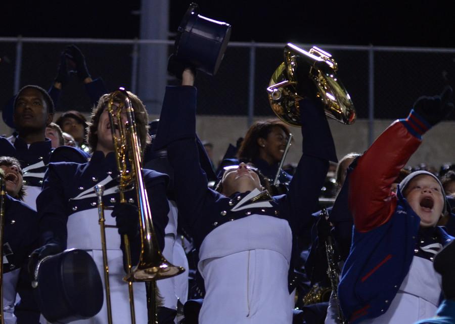 The band celebrates their advancement to the State Contest after placing 4rth in the Area finals. (Tricia Virtue photo)