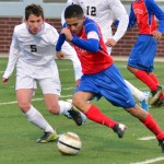 Senior Christopher Escalera scores the game winning goal against Colleyville Heritage (Cody Rogers photo).