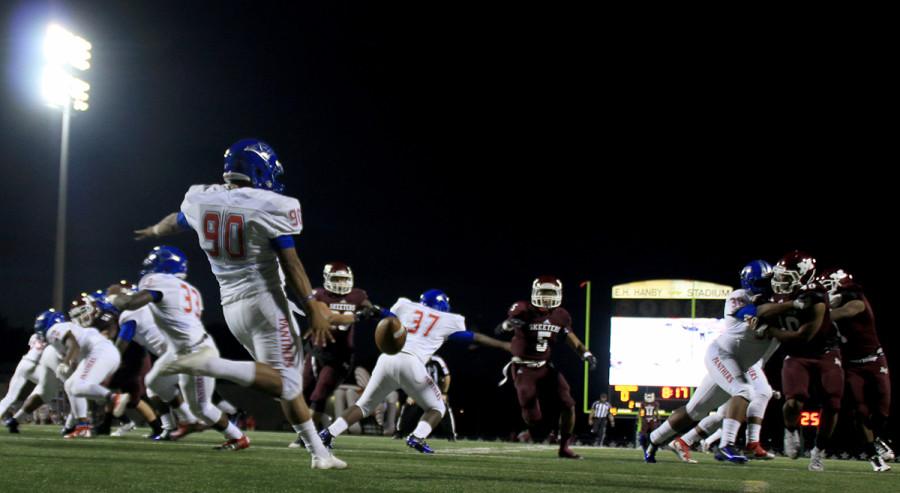 Varsity football boys rallied against  against Mesquite Skeeters to win