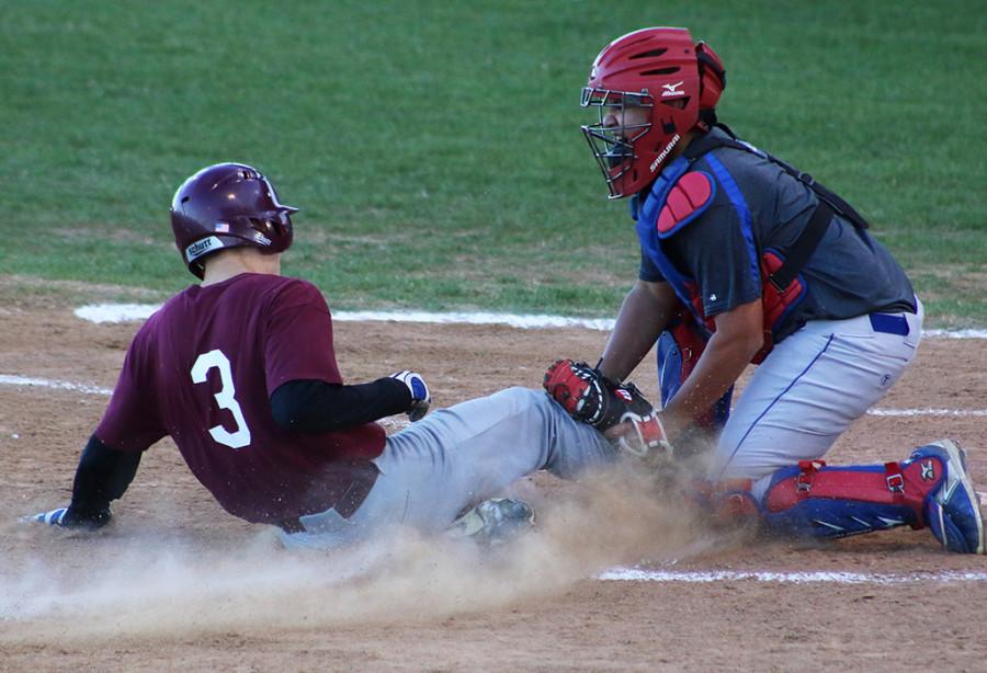 Duncanville's  junior catcher Alec Sanchez makes the tag at the plate during an early scrimmage against Mesquite(Ricardo Martin photo)