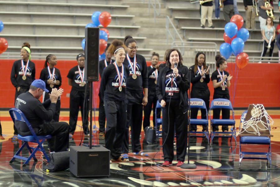 The Pantherettes were welcomed home by parents, fans and teachers after their 6A State Championship. (Trevon McWilliams photo)