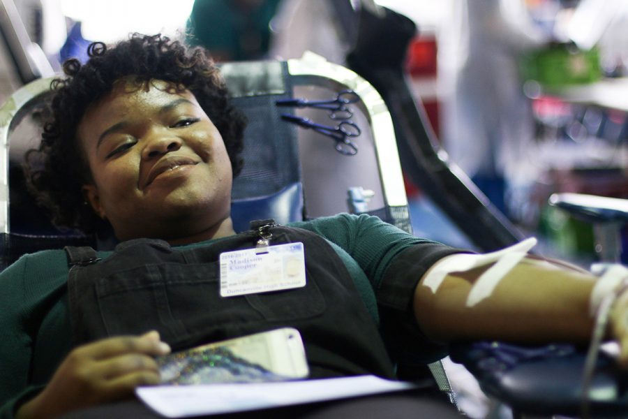 Junior Madison Cooper participated in a recent Student Council blood drive at the school. (Bailey Boelter photo)