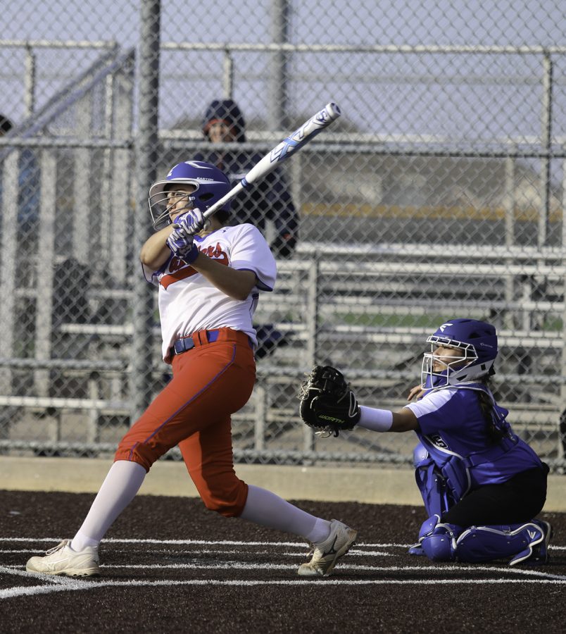 Junior pitcher Seleen Donohoe drives the ball out during a recent game. (Victoria Sanchez photo)