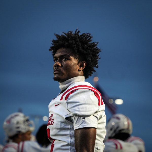 (4) Ason Theus stares at the crowd after the game.