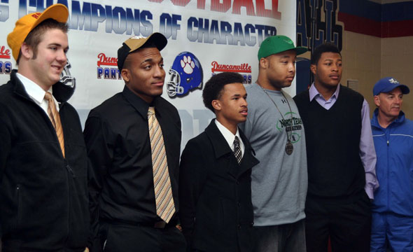 The press promotes national siging day making celebrities out of high school athletes. They however spotlight only those they feel to be the top college prospects and miss those such as the six from here that signed last week. (Lasheena Frost photo)